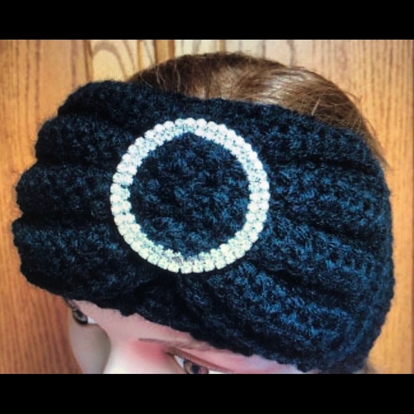 Ear warmer headband handmade black w/ rhinestone’s - Picture 2 of 2